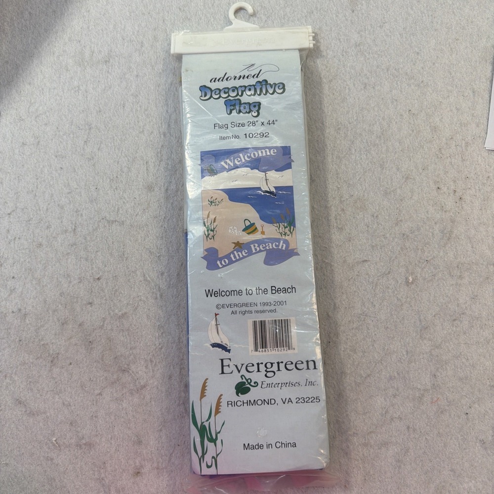 Evergreen Welcome To The Beach Decorative House Flag 28" X 44" Vintag New Sealed